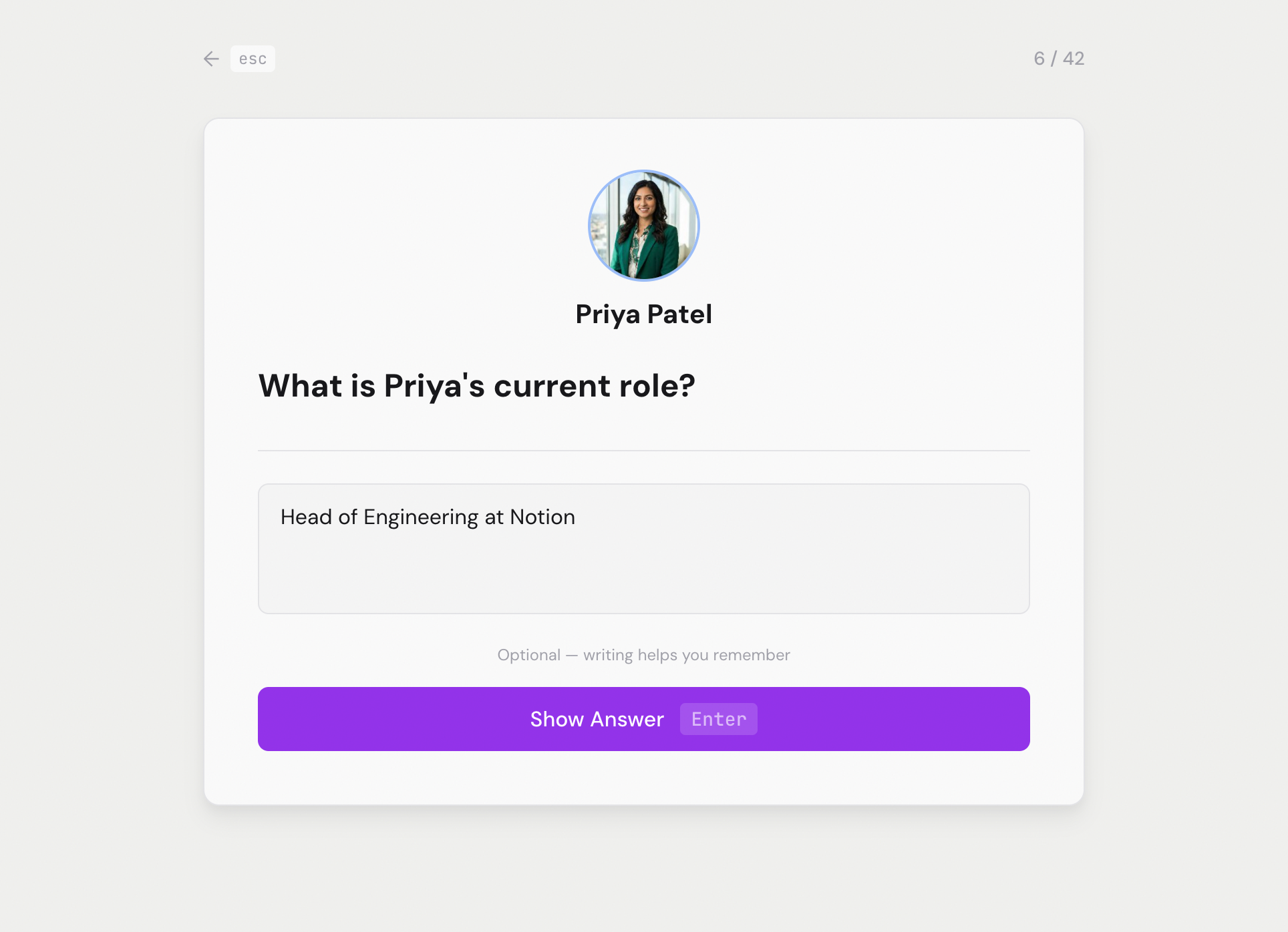 Known app — memory check question